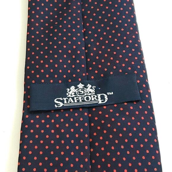 Stafford Silk Tie Blue Polka Dot‎ Print Red Skinny - Picture 3 of 6